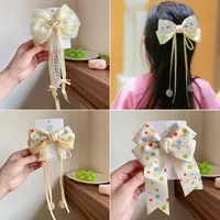 Big Bow Barrettes Girl's Setin Hairclips Long Ribbon Hair Pins para festa