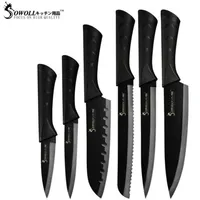 Sowoll Fashion Black en acier inoxydable Cuisine Knife Set Allemagne Steel Ultra Sharp Blade Kitchen Chef Knive Kitchen Tools 6 PCS244F