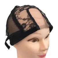 Casquette de perruque U-Part en maillot pour fabriquer des perruques en dentelle Black Lace Wig Caps pour fabriquer des perruques ￠ coiffure r￩glable Net ￠ tisser bon march￩ 10pcs340y