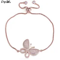 Pipitree Luxury Micro Pave de zircão Pedra Big Butterfly Bracelet Femme Slider Chain Rose Gold Color Charm Bracelets