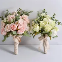 Buquê de buquê de noiva europeu Roses Rosas Flores de seda artificial Buquê de casamento Fake Flowers Home Wedding Decoration272u
