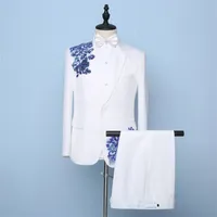Costumes pour hommes Blazers White Suit Men's Applique Youth Sequin Broidered Chorus Costume Ropa Hombre Vestido de Noiva Singer Host Costume