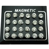 Stud Regelin 12 Par Lot 4 5 6 7mm Round Crystal Rhinestone Magnet Earring Puck Women Mans Magnetic Fake Ear Plug Jewelry292d