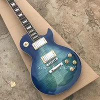 Blue Les Tiger Flame Top Paul Standard Custom 59 Electric Guitar 원피스 Body Neck Body Nebony Fretboard Guitarra 245u