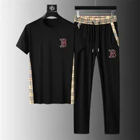 شورتات مقطوعة للرجال TB Mens و Tirt مجموعة T-Shirt Super Super New 100 ٪ Cotton Four Grid Sport Trend Trend Suit Suit Suit Five Minuts Pants اثنين