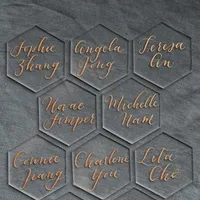 Cartes de voeux 20pcs acrylique claire hexagone vierge placer laser cut tarde carreaux de mariage d￩coration pour les num￩ros de table nom de l'invit￩ 2475