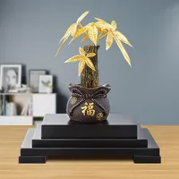 Flores decorativas Coronas de planta Artificial Para del Hogar de la Suerte feng shui aluminio dorado 24k adornos escritorio oficinadecorativ