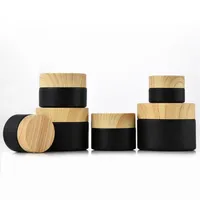 Black frosted glass jars cosmetic jar with woodgrain plastic lids PP liner 5g 15g 20g 30 50g lip balm cream containers FWF2387 11 238g