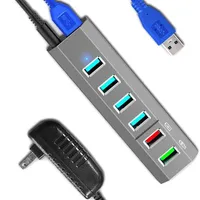 Topesel 6 Ports Super High Speed ​​USB 3 0 Hub Splitter 24W Power Adapter 3 0 Cable Grey Smart Fast Charger 210615286L
