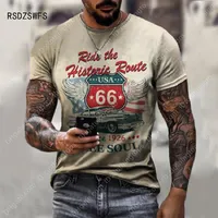 T 셔츠 패션 66 글자 인쇄 남성 셔츠 캐주얼 빈티지 짧은 슬리브 잘 생긴 남자 스포츠 EES 렌디 스트리트 스타일 유니즈 섹스 T 셔츠