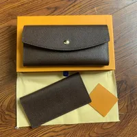 مصمم فرنسي جديد للنساء Long Wallet Wallet Credit Card Po Wallet Brown White Chevered Canvas Leather 298s