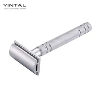 yintal 1 حلاقة السلامة الكلاسيكية الفضية اللامعة لسلاح الحلقات الجودة النحاس النحاس النحاس مقبض مزدوج الحافة اليدوية 260f