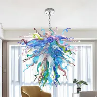 Moderne mode regenboog geblazen glazen kroonluchters lamp multicolor op maat gemaakte handgemaakte hangende verlichting voor woonkamer kunst decor235e