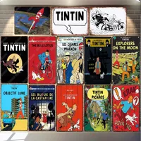 2021 Retro Adventures of Tintin Movie Cartoon Vintage Tin Signs Metal Wall Art Poster Pub Cafe Home Decor Vintage Bar Decoration K225Q