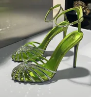 Alevi Milano High-Heeled Sandals Crystal-engusted 스트랩 스풀 디자이너 파티 드레스 신발