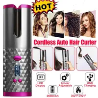 Cordless Auto Rotating Ceramic Hair Curler USB Rechargeable Curling Iron LED Display Temperature Adjustable Curling Wave Styer306L