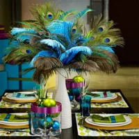 Decoração de festas de penas de pavão real naturais para artesanato 25-80cm Vestido é com casa de decoração em casa Vase269b