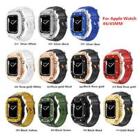 Caso da caixa de liga encaixe de silicone tiras de banda de banda de banda Smart wearable acessórios para Apple Watch Series 3 4 5 6 7 SE IWATCH 44 45mm