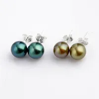 Einfache Stollen Ohrring 925 Runde S￼￟wasser Pfaugr￼n 7-8mm Perlen Sterling Silber Frauen Schmuck 10 Paare212e