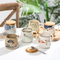 Vintage kubek do kawy Unikalny japoński styl retro w stylu retro ceramiczne 380 ml piec zmiana gliny śniadaniowe Puchar Kreatywny prezent dla znajomych 221m
