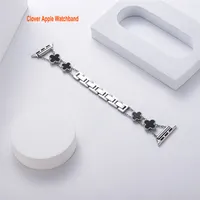 Dames automatisch horloge slimme riemen voor Apple Watchband 45mm 42 mm 41 mm toon roestvrijstalen mesh band mechanische dame eenvoudige vierblad klaver Iwatch 7 6 5 4 3 2 1