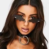 선글라스 트렌디 한 여자 검은 박쥐 브랜드 디자이너 동물 음영 금속 림리스 빈티지 안경 화려한 렌즈 UV400sunglasses