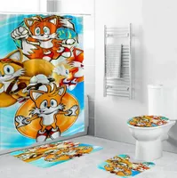 Shower Curtains Sonic Cartoon TAKARA TOMY 3D Curtain Toilet Lip Cover U Shape Rug Home Decor Bath Sets A07