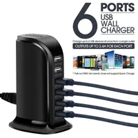 6 Port USB Charger Multi Fast USB HUB Charging Station Dock Universal Mobile Phone Desktop Wall Home EU UK US Plug270P