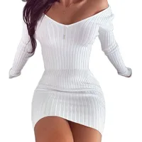 Vestidos informales Lunghe Con Spalle Scoperte Sexy Club por Donna 2022 Maglione Lavorato A Maglia Bianco Invernale Mini Abiti Da Robe Femmecasua