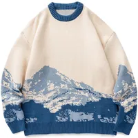 Men Hop Hop Streetwear Harajuku Sweater vintage Japanese Style Snow Mountain Knited Hiver Casual Pullover Tricketwear 220822