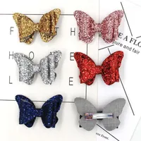 6pcs lot Sequins Butterfly Hair Bows on Clip Sparkly Glitter Hairbows Kids Pins Girls Headdress Hair Accessories1220a