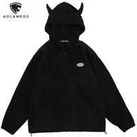 Aolamegs Hoodies Men Twist Knitting Demon Horns Solid Color cripe Caíes suave acogedor Hipster Tops Hip Hop Loose Casual Streetwear 220822