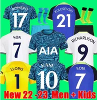 Kane Son 22 23 Richarlison Spurs Soccer Jersey Kulusevski Hojbjerg Spence Perisic Lenglet Lucas Romero Kit de fútbol Kit de fútbol Camiseta Home Tops Men Kids Sets