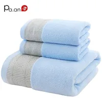 Ensemble de serviettes en coton bleu 3 pièces Géométrique Broidered Hand Towel Bath Gift Gift Super Quality Home Textile191g