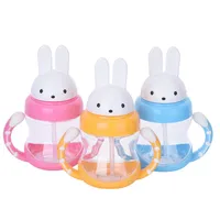 240ml Cute Rabbite Baby Feeding Cup with a Straw BPA Children Learn Feeding Drinking Handle Kids Water Bottles Training Cup248R