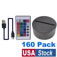 USA Stock RGB 3D Night Lights Base for Illusion Lamp 4mm Acrylic Panel AA Battery or DC 5V USB Nights Lights 16 Colors IR Remote Control Black White