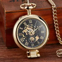 Pocket Uhren Gorben transparente Deckung mechanischer Uhr Männer Mode Retro Casual Skeleton Dial Silber Hand Wind Männliche FOB -Kette Watchespecke