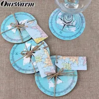 OurWarm 10pcs Travel Theme Wedding compass Coasters Wedding Gifts for Guests Souvenirs Round Cork Waterproof non-slip1211b