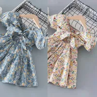 Girls Dress Summer Europe And America Toddler Kids Short Sleeve Floral Printed Cotton Clothing Princess Dresses 1395 D3