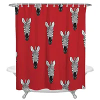 Zebra Heads Red Background Shower Curtains Bathroom Curtain Waterproof Polyester Shower Curtains with Hooks T220819