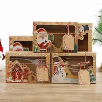 Present Wrap 12st Kraft Paper Portable Christmas Box Party Favor Holder Candy Cookie Boxes With Snowman Santa Claus Cardgift