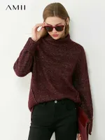 Sweaters femeninos amii minimalismo suéter de invierno para mujeres tortuga de cuello alto de punto