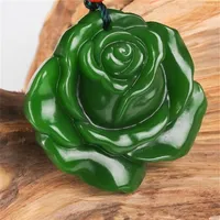 New Natural Jade China Green white white jade 펜던트 목걸이 부적 럭키 장미 꽃 조각상 수집 여름 장식품 ZXC001333S