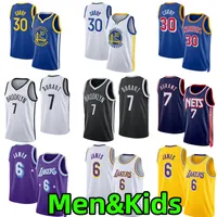 2022 # 6 James Stephen # 30 Curry Basketball Jerseys Men Kids Jersey # 7 Kevin Durant City Breathable Mesh 75th Edition Wear