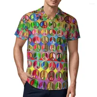 남성용 폴로 화려한 평화 캐주얼 티셔츠 기호 인쇄 셔츠 칼라 세련된 셔츠 날짜 남자 -셔츠 오버 지즈맨의 남성용 남자
