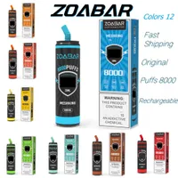 정통 Zoabar 일회용 E 담배 8000 퍼프 5% 증기 장치 12 색 20ml 미리 채워진 포드 카트리지 650mAh 충전식 메쉬 코일 vape 펜 OEM
