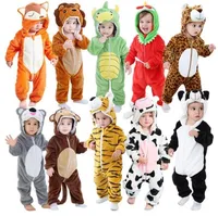 Dierencosplay Flanel Pyjamas Cartoon Baby Rompers Winter Lion/Tiger/Fox/Panda -kostuum voor meisjes jongens peuter dieren jumpsuit babykleding