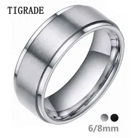 Tigrade 6 8mm Silver Color Tungsten Carbide Ring Men Black Brushed Wedding Band Male Engagement Rings For Women Fashion bague221O