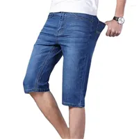 Herr jeans man sommar denim byxor raka byxor kn￤ l￤ngd mezclilla pantalones cortos
