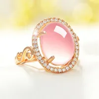 100% 925 Stering Silver Color Rose Quartz Ringen voor vrouwen natuurlijke roze kristal trouwring diamanten ring luxe fijne sieraden clust231t
